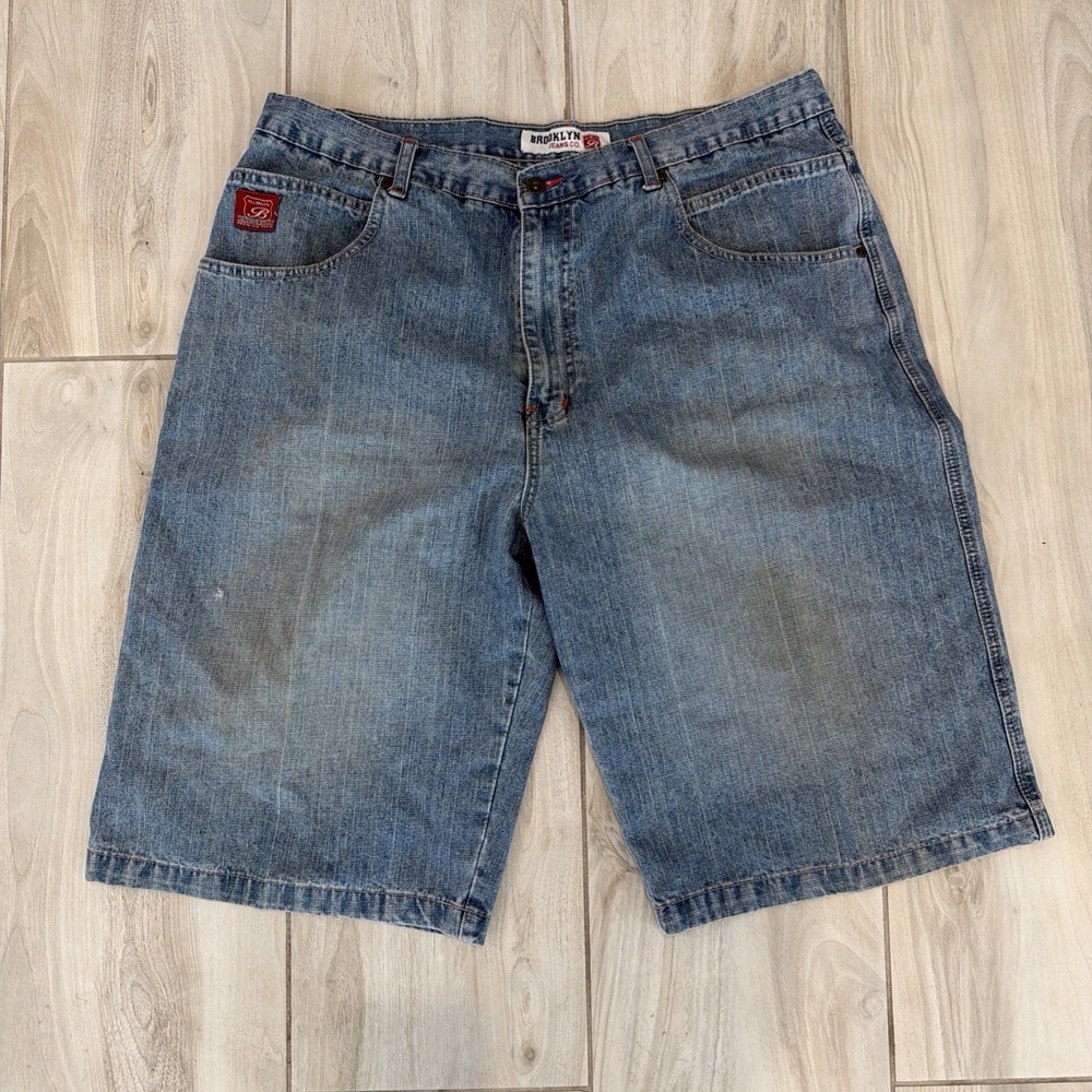 Vintage Y2K Baggy Brooklyn Express Co. Light-Wash Denim Jorts Size 40